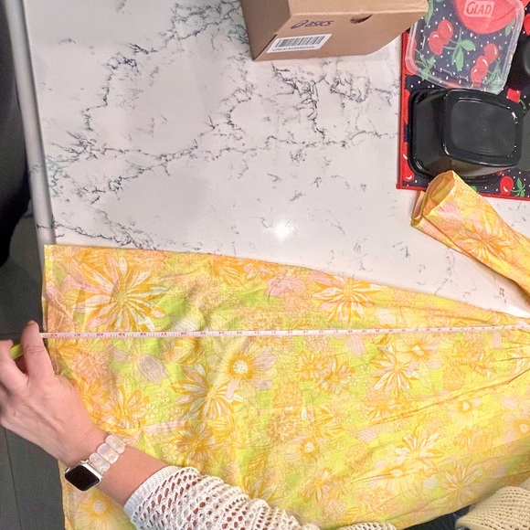 ModCloth Yellow floral retro midi dress medium smock bell sleeves pockets M - Picture 5 of 5